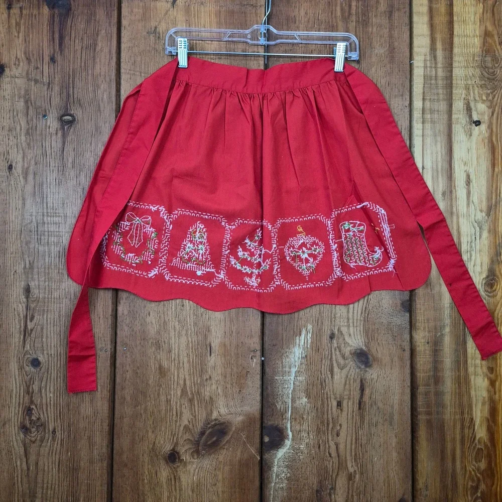 Vintage Christmas Red Cross Stitch Apron and Table Runner Set